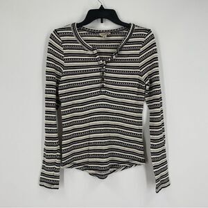 Lucky Brand Women’s Henley Neck Long Sleeve Striped Knit Top size M